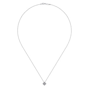 14K White Gold Diamond Square Pendant Necklace