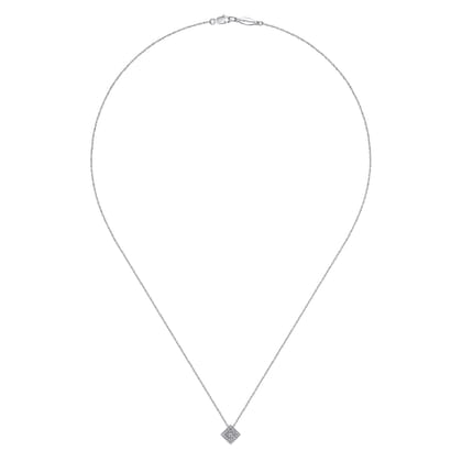 14K White Gold Diamond Square Pendant Necklace