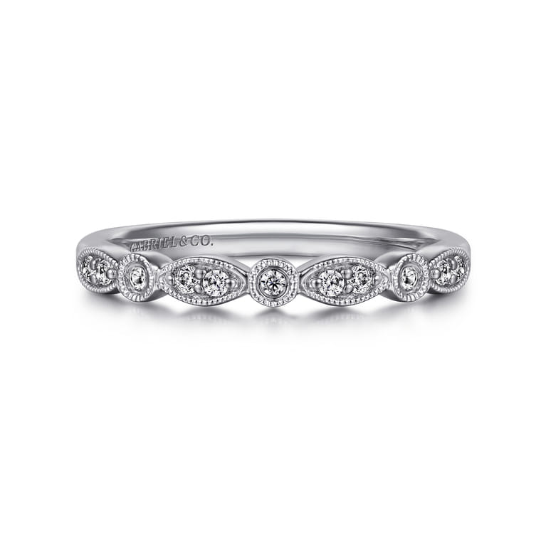 14K White Gold Diamond Stackable Ladies Ring - 0.11 ct - Shot 1