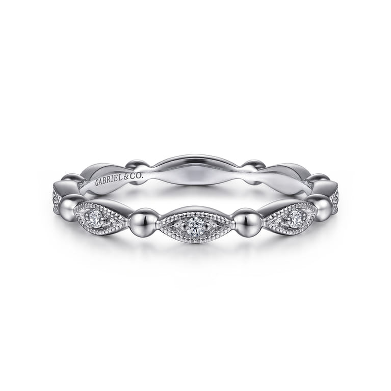 14K White Gold Diamond Stackable Ring-Bujukan - 0.05 ct - Shot 1