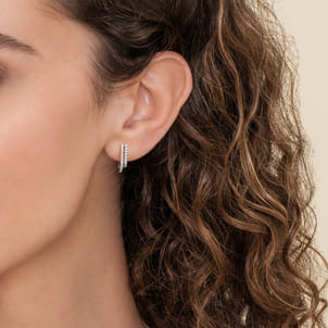 14K White Gold Diamond Stacked J Hoop Earrings