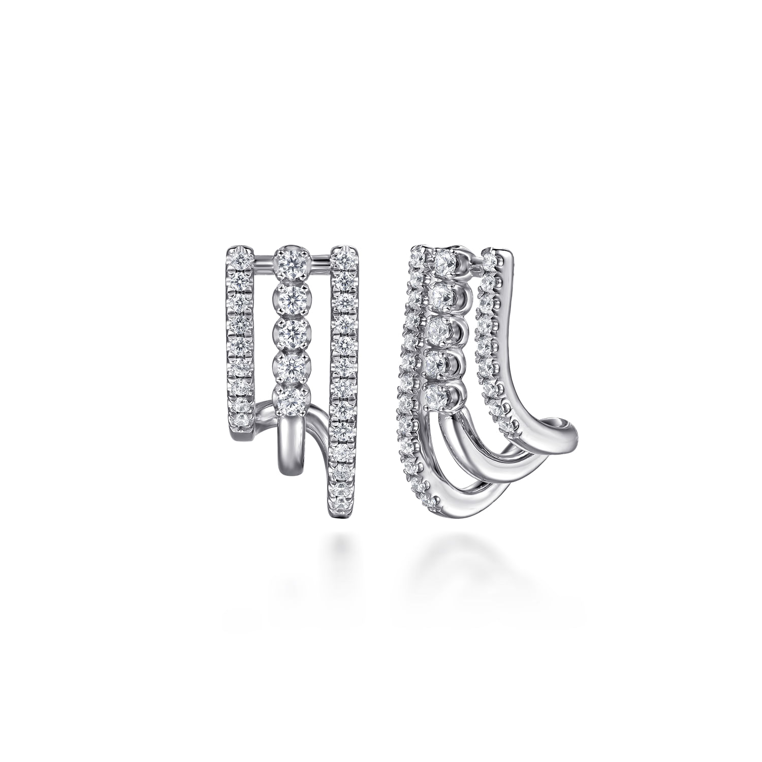 14K White Gold Diamond Stacked J Hoop Earrings