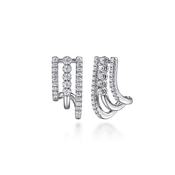 14K White Gold Diamond Stacked J Hoop Earrings
