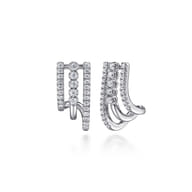 14K White Gold Diamond Stacked J Hoop Earrings