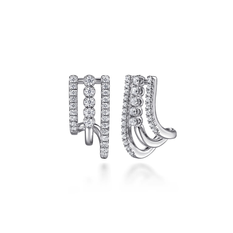 14K White Gold Diamond Stacked J Hoop Earrings - 0.53 ct - Shot 1