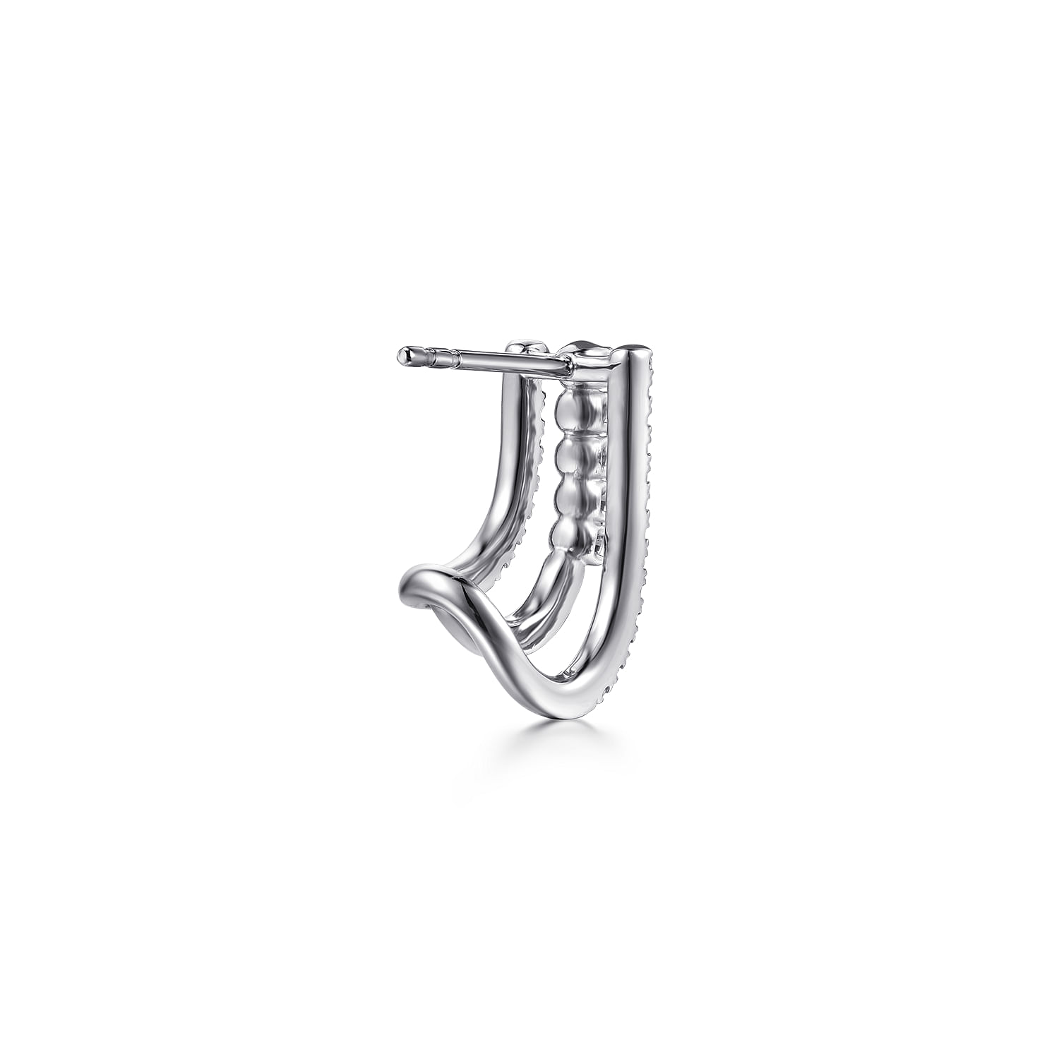 14K White Gold Diamond Stacked J Hoop Earrings