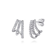 14K White Gold Diamond Stacked J Hoop Earrings