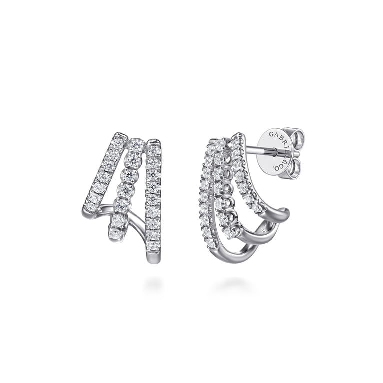 14K White Gold Diamond Stacked J Hoop Earrings - 0.3 ct - Shot 1