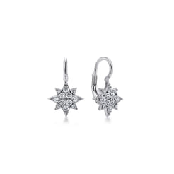 14K White Gold Diamond Star Drop Earrings