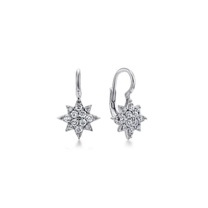 14K White Gold Diamond Star Drop Earrings