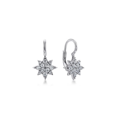 14K White Gold Diamond Star Drop Earrings