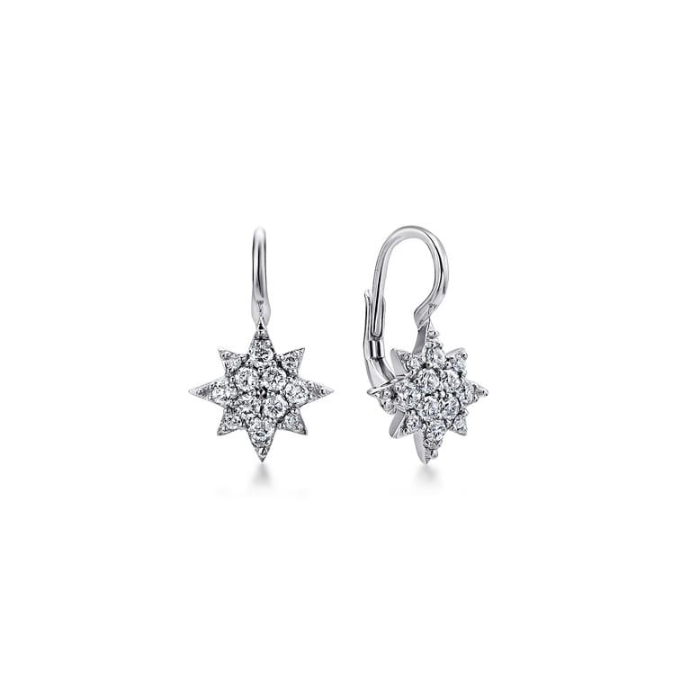 14K White Gold Diamond Star Drop Earrings - 0.3 ct - Shot 1