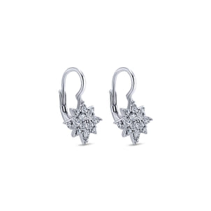 14K White Gold Diamond Star Drop Earrings