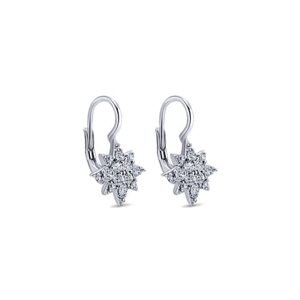 14K White Gold Diamond Star Drop Earrings