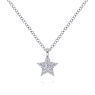 14K White Gold Diamond Star Pendant Necklace