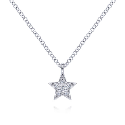 14K White Gold Diamond Star Pendant Necklace