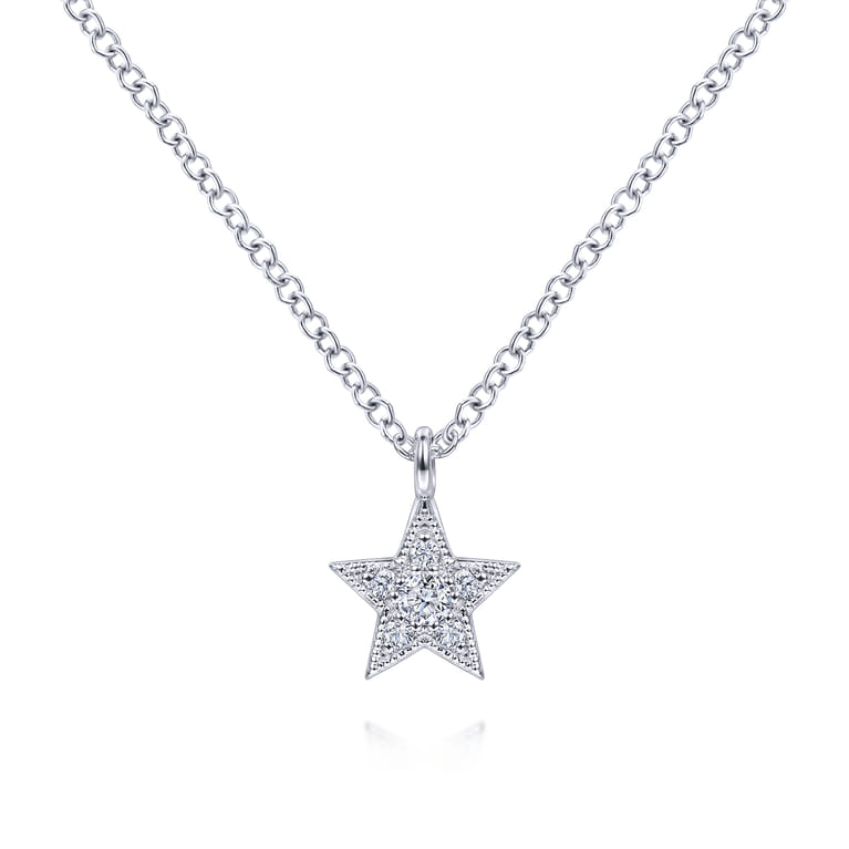 14K White Gold Diamond Star Pendant Necklace - 0.06 ct - Shot 1