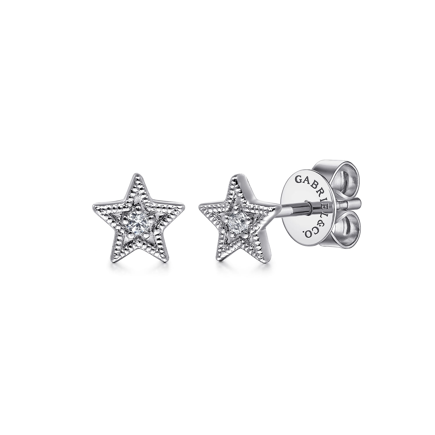 14K White Gold Diamond Star Shape Stud Earrings - 0.02 ct - Shot 1