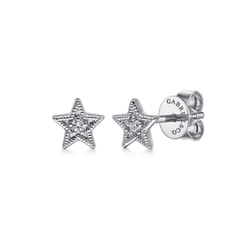 14K White Gold Diamond Star Shape Stud Earrings