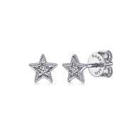 14K White Gold Diamond Star Shape Stud Earrings
