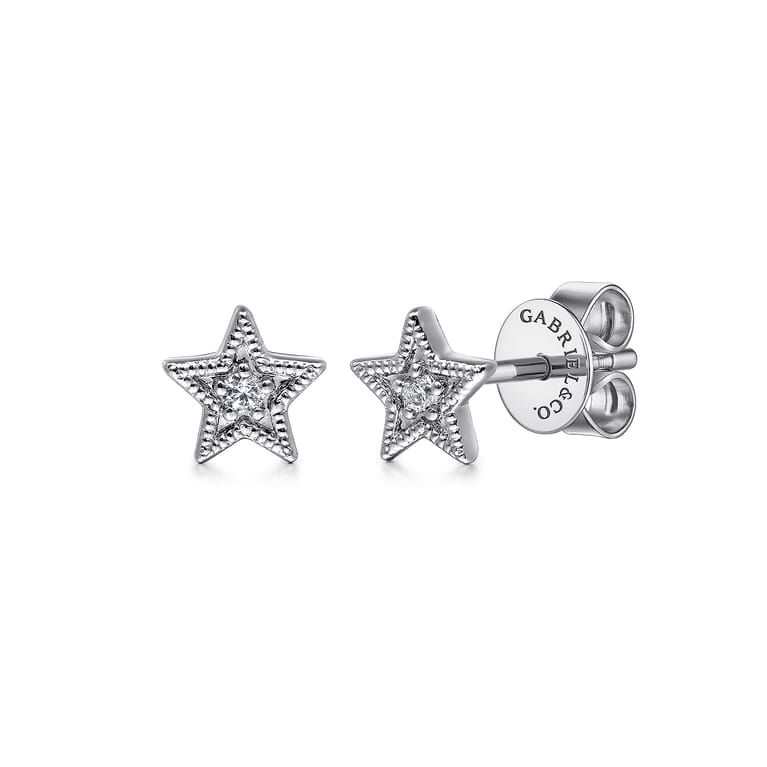 14K White Gold Diamond Star Shape Stud Earrings - 0.02 ct - Shot 1