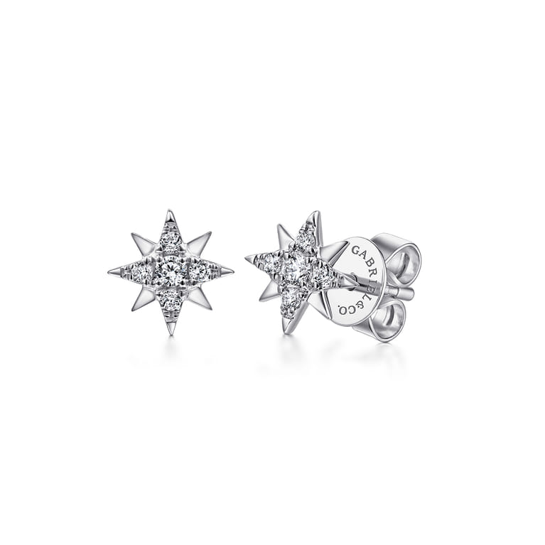 14K White Gold Diamond Star Stud Earrings - 0.11 ct - Shot 1