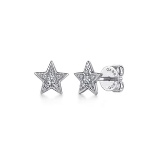 14K White Gold Diamond Star Stud Earrings
