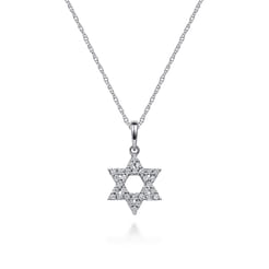 14K White Gold Diamond Star of David Pendant Necklace