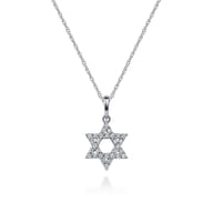 14K White Gold Diamond Star of David Pendant Necklace