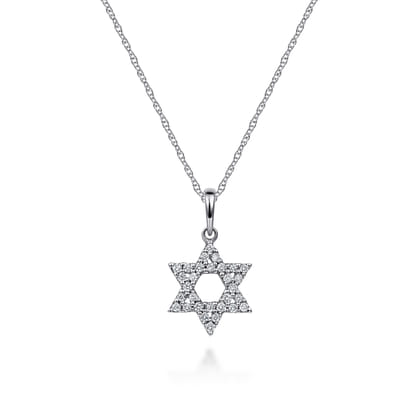 14K White Gold Diamond Star of David Pendant Necklace