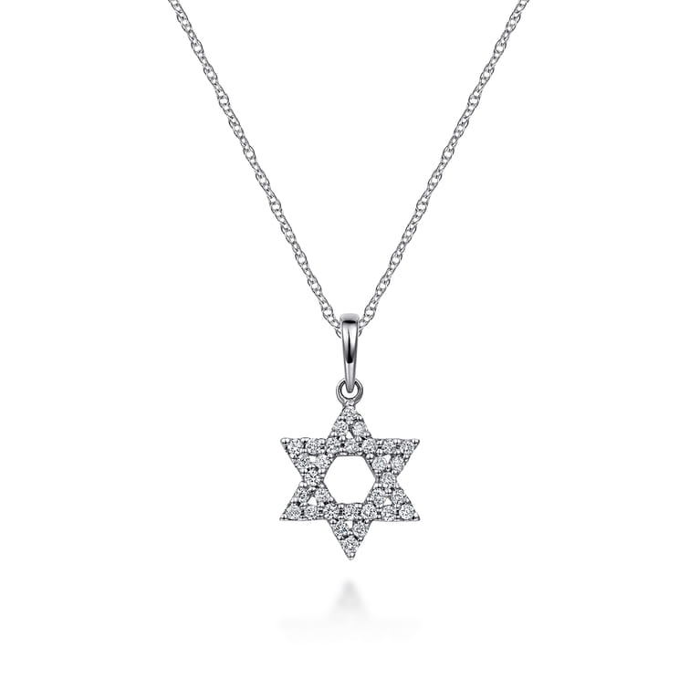 14K White Gold Diamond Star of David Pendant Necklace - 0.16 ct - Shot 1