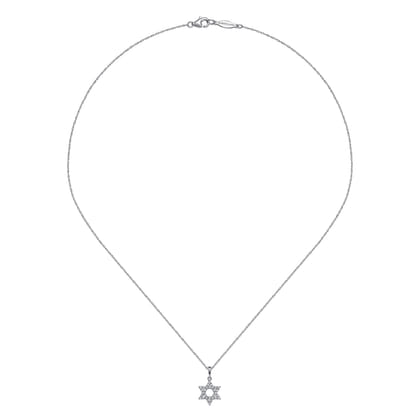 14K White Gold Diamond Star of David Pendant Necklace