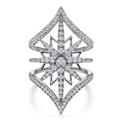 14K White Gold Diamond Starburst Chevron Statement Ring