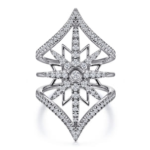 14K White Gold Diamond Starburst Chevron Statement Ring