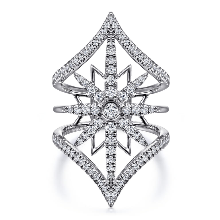 14K White Gold Diamond Starburst Chevron Statement Ring - 0.75 ct - Shot 1