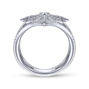 14K White Gold Diamond Starburst Chevron Statement Ring