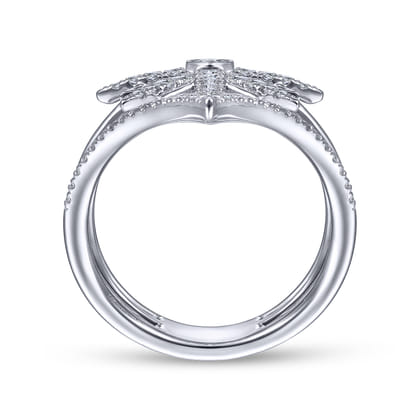 14K White Gold Diamond Starburst Chevron Statement Ring