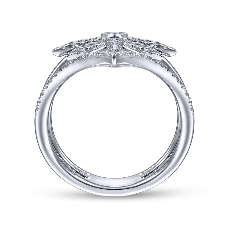 14K White Gold Diamond Starburst Chevron Statement Ring - 0.75 ct - Shot 2