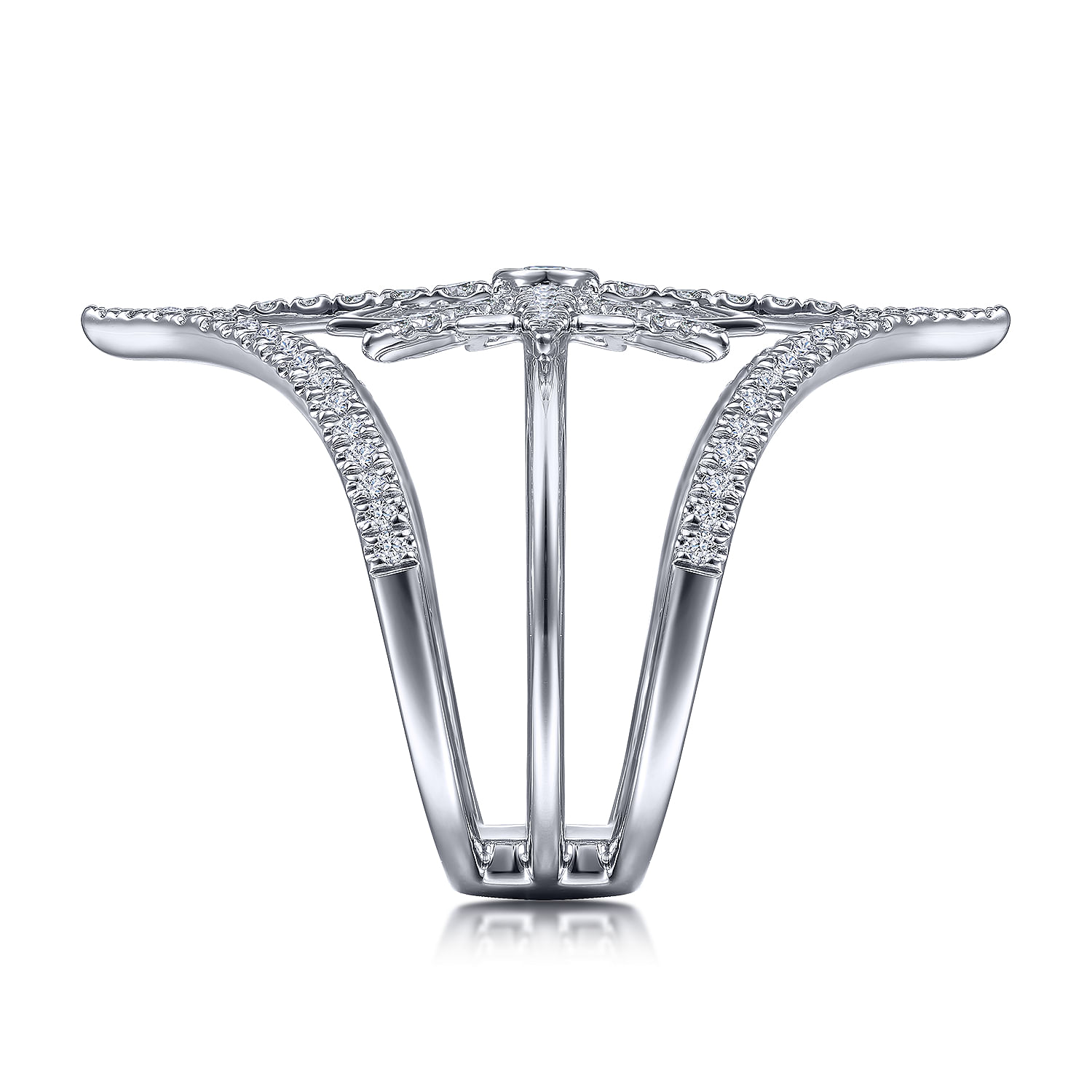 14K White Gold Diamond Starburst Chevron Statement Ring