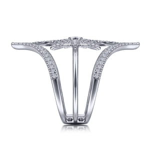 14K White Gold Diamond Starburst Chevron Statement Ring