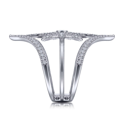 14K White Gold Diamond Starburst Chevron Statement Ring