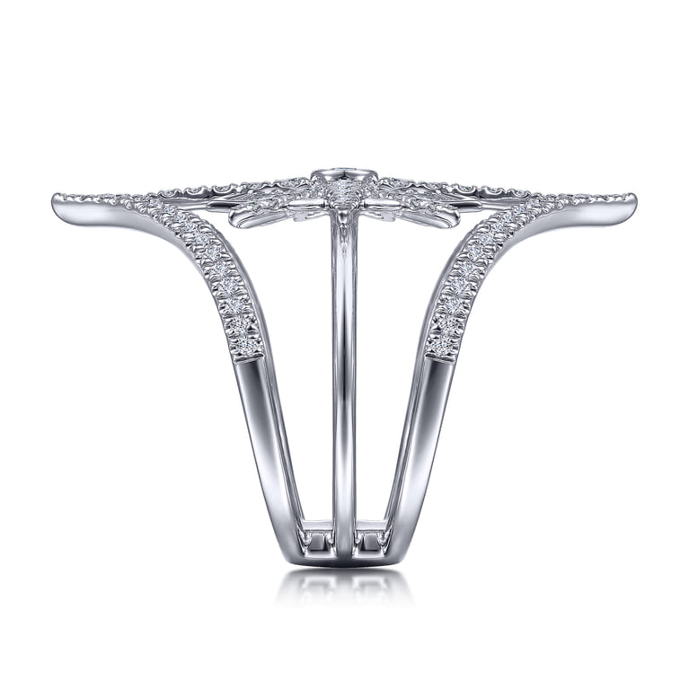 14K White Gold Diamond Starburst Chevron Statement Ring - 0.75 ct - Shot 4