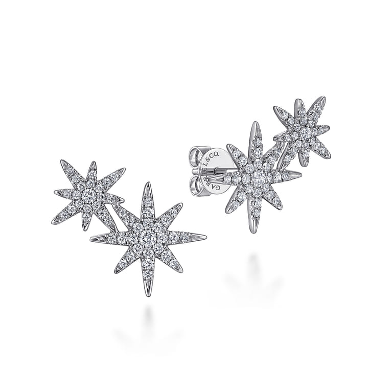 14K White Gold Diamond Starburst Ear Climber Earrings - 0.5 ct - Shot 1