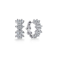 14K White Gold Diamond Starburst Huggie Earrings