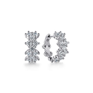 14K White Gold Diamond Starburst Huggie Earrings