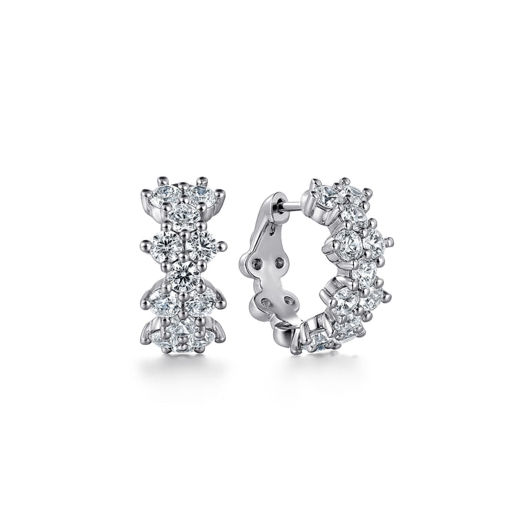14K White Gold Diamond Starburst Huggie Earrings - 2.05 ct - Shot 1