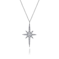 14K White Gold Diamond Starburst Pendant Necklace