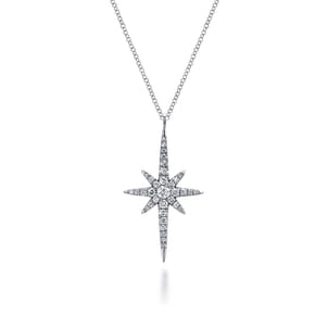 14K White Gold Diamond Starburst Pendant Necklace