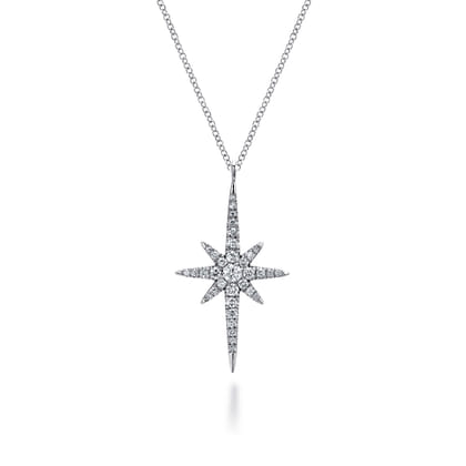 14K White Gold Diamond Starburst Pendant Necklace