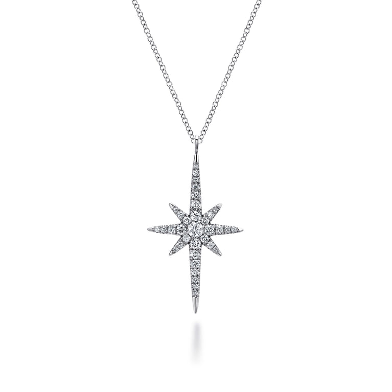 14K White Gold Diamond Starburst Pendant Necklace - 0.5 ct - Shot 1